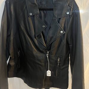 Max Studio Black Leather Biker Jacket